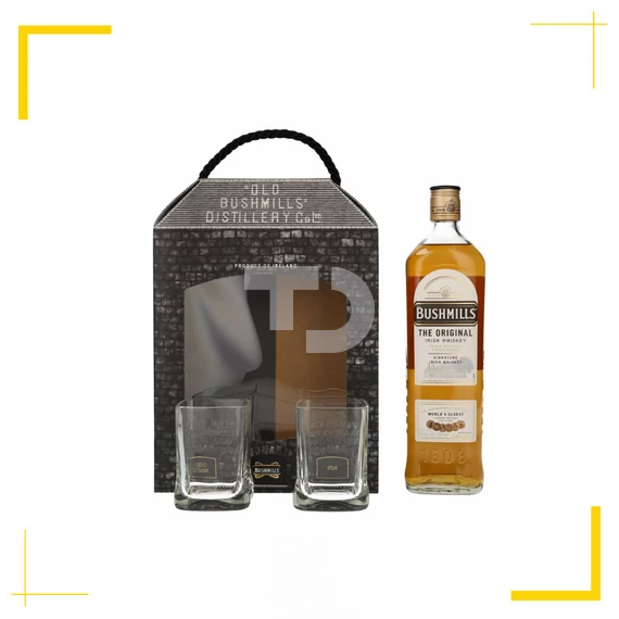 Bushmills Tripple Destilled Original Irish Whiskey díszdobozban, pohárral (40% - 1L)